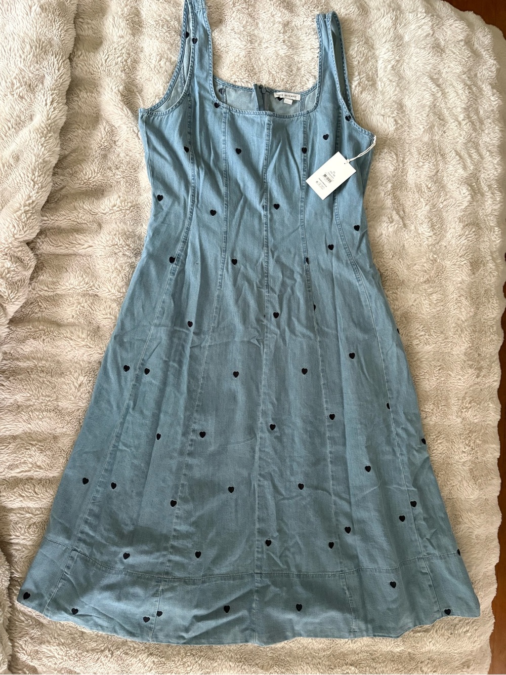 Light Blue Midi Denim Dress with Blue Heart Print